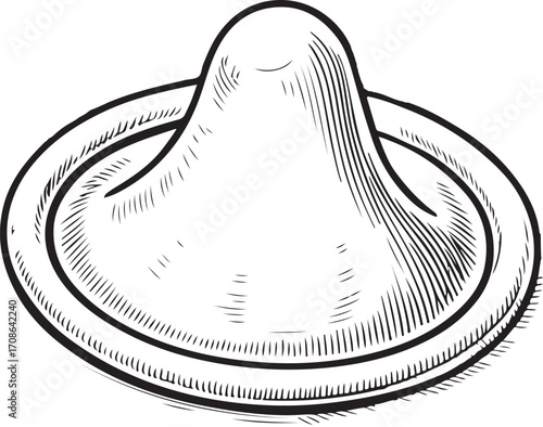 Condom Vector Illustration, Sketch Drawing Line Linear Symbol Icon Engraving Coloring Book, Hand-drawn Doodle Black and White Isolated