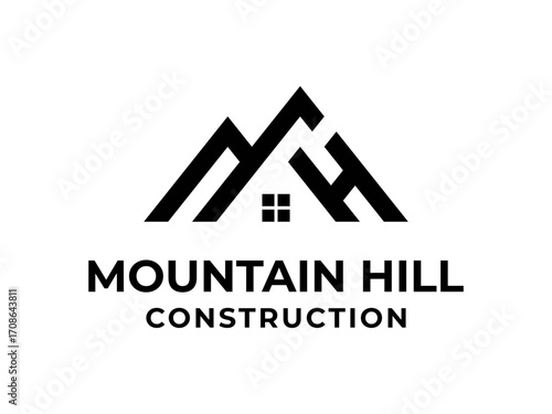MH letter monogram initials logo with mountain shape images vector template