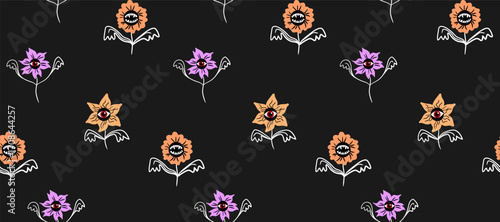 dark creepy floral pattern evil eyes scary abstract flowers vector illustration seamless background psychedelic occult eye