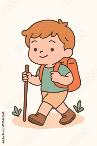 Boy hiking with backpack,