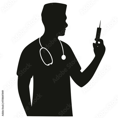 doctor silhouette with syringe