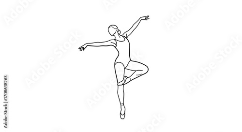 Elegant ballerina in graceful pose, a captivating line art illustration