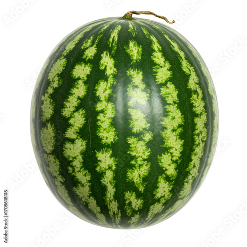 Fresh watermelon with green striped peel on a transparent background isolate