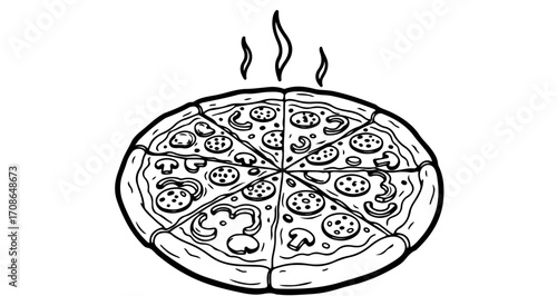Delicious pizza with pepperoni, mushrooms, and peppers, ready to be enjoyed