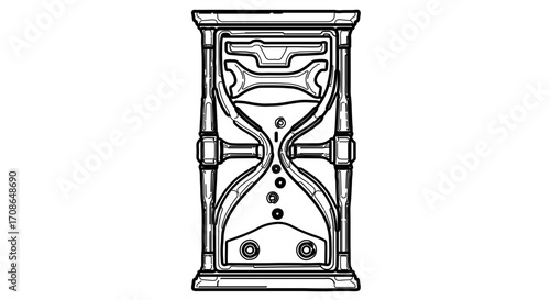Illustration of an hourglass with a decorative frame, , showing time passing
