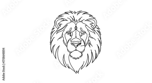 Detailed line drawing of a lions head, showcasing its mane and facial features
