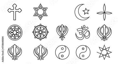Collection of religious symbols representing various faiths vector illustration