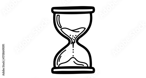 Hourglass, a classic symbol of time passing with sand flowing through the narrow passage