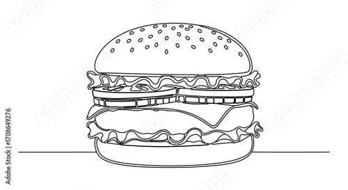 Hamburger illustration, showcasing a delicious burger with layers of ingredients