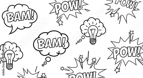 Comic book speech bubble pattern with pow and bam sound effects