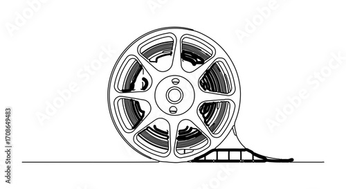 Illustration of a film reel, showing the film strip coming out of the reel