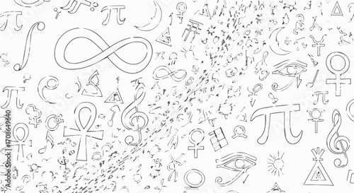 Scattered symbols and icons on creates an abstract and chaotic design