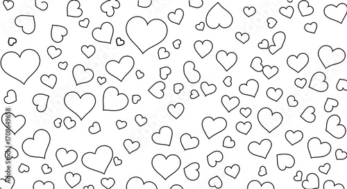 Seamless pattern of heart shapes in outline style love and romance concept