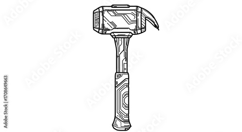 Illustration of a claw hammer with a textured handle, perfect for carpentry projects