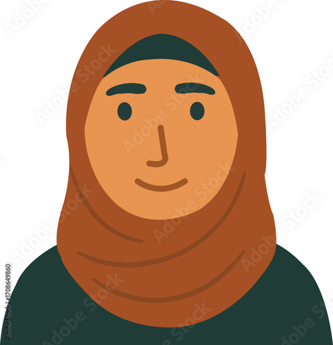 Cartoon female character wearing hijab illustration isolated on white background