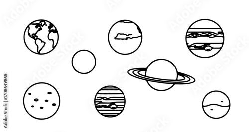 Illustration of the solar system planets, showcasing their unique features and positions