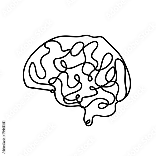 Brain organ design continuous one line drawing