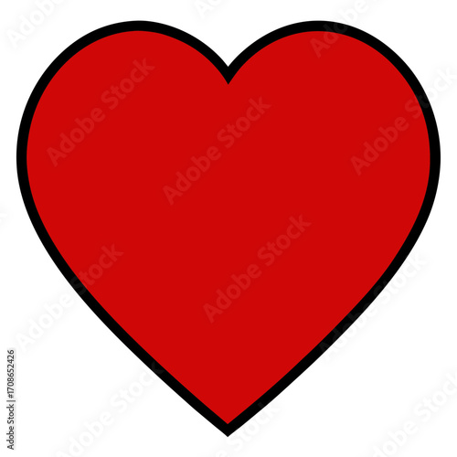 Flat vector heart shape, bright red color, smooth curves, clean and simple design, isolated on white