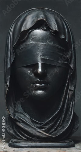 Plakat w ramie Dark, draped bust of a woman with blindfold