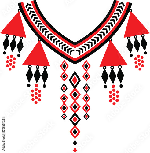 Neckline embroidery design vector graphic template