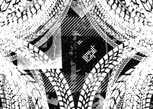 Vector Print Textured Tire Track border frame. Design Element . Car tread silhouette . Mud splash grunge texture. Drift show
