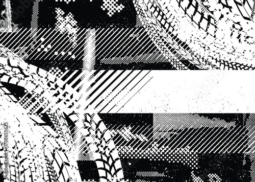 Vector Print Textured Tire Track border frame. Design Element . Car tread silhouette . Mud splash grunge texture. Drift show
