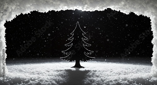 Silhouette christmas tree snowscape