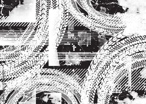 Vector Print Textured Tire Track border frame. Design Element . Car tread silhouette . Mud splash grunge texture. Drift show
