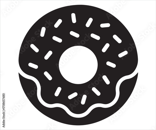 Donut with icing and sprinkles black silhouette vector illustration isolated on white