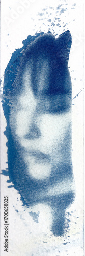 Cyanotype of  portrait creating abstract art 