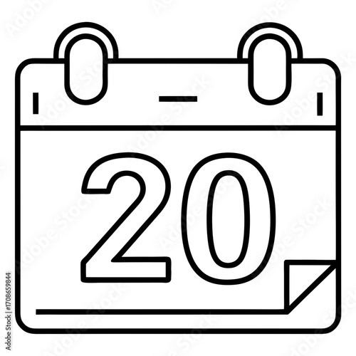 Flat vector calendar icon with marked date, red and white color, minimal, isolated