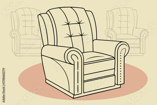 Armchair with two blurred armchairs in the background on a rug furniture living room