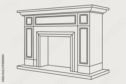 Classic Architectural Fireplace Outline Drawing Isolated on Light Background hearth mantelpiece