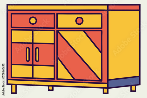 Colorful cartoon cabinet with drawers and doors on white background furniture storage