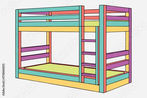 Colorful bunk bed with ladder and multi-colored frame Keywords: bunk bed, furniture, sleeping, children