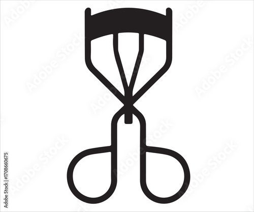 Black silhouette of eyelash curler isolated on white background, simple cosmetic tool vector illustration for beauty, makeup, salon, fashion, eye styling, grooming, accessories, and personal care desi