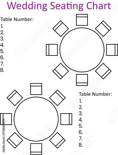 Wedding Seating Chart, Printable, Wedding Planning, Wedding Planner, Guest plan, Editable, vector