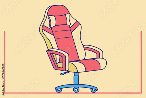 Colorful Illustration of a Gaming Chair with Red and Yellow Accents computer chair office chair