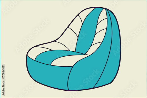 Colorful Line Art Drawing of a Bean Bag Chair furniture illustration