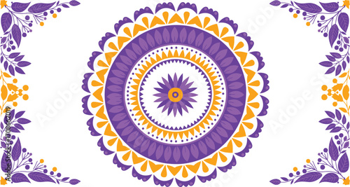 Purple and gold floral mandala vector art background
