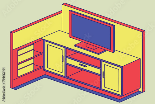 Isometric Entertainment Unit with Television tv stand furniture