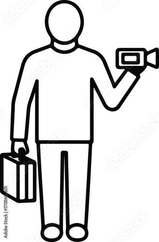 Cameraman filming holding briefcase and camera vector illustrator