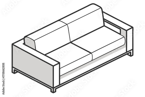 Isometric Line Art Illustration of a Two- Seater Sofa couch furniture