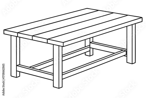 Isometric Line Art Illustration of a Wooden Coffee Table furniture