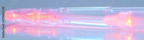 Close-up of a medical device, glowing with light