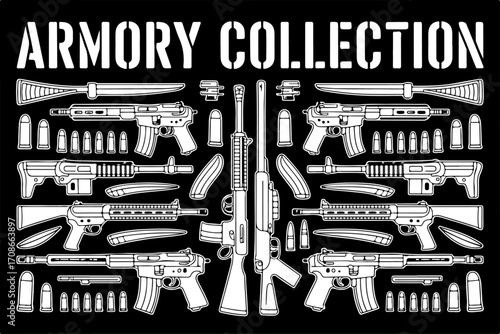 Armory Collection – Guns, Rifles, and Ammunition Silhouette Vector
