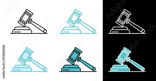 Judge gavel and sound block icon in line and fill style
