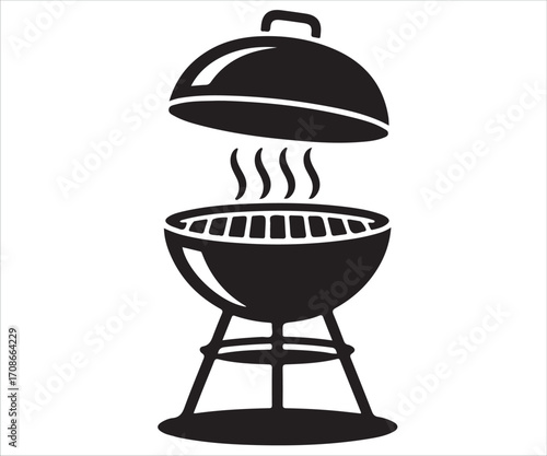 Barbecue grill black silhouette vector illustration with lid and steam isolated on white