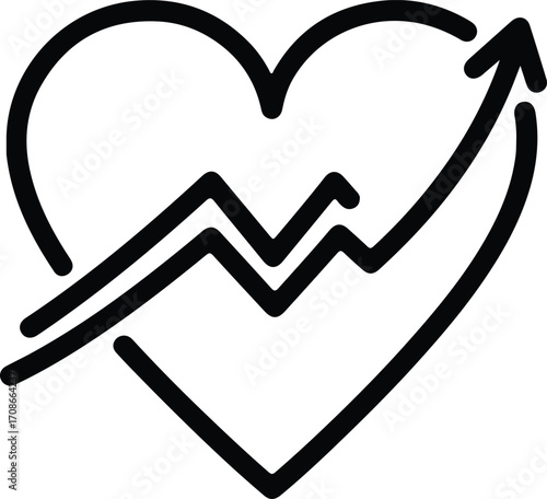 Heart with growth arrow showing business success vector illustrator
