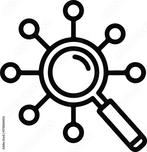 Magnifying glass connecting with circles networking system vector illustrator